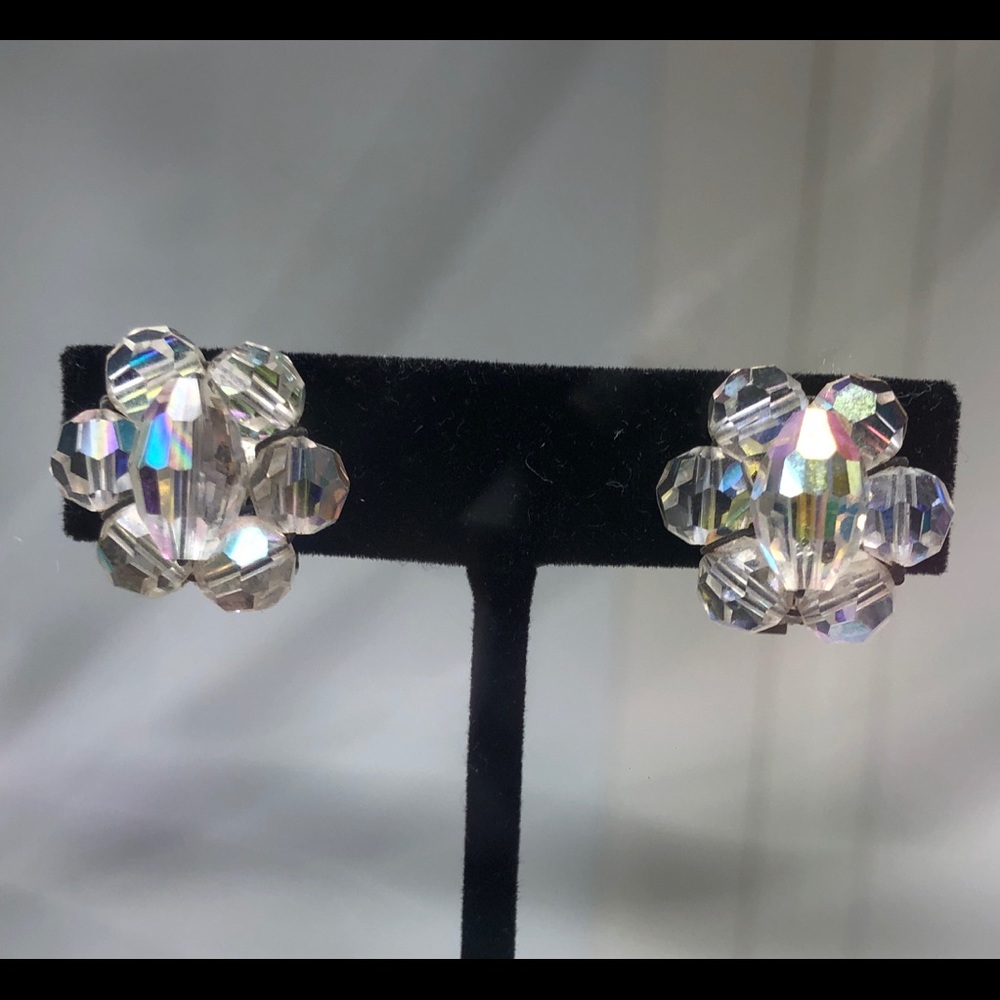 Aurora Borealis cluster, clip earrings